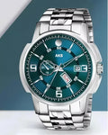 AKS day & date function Watch with white coated Dial, stainless steel pattel.